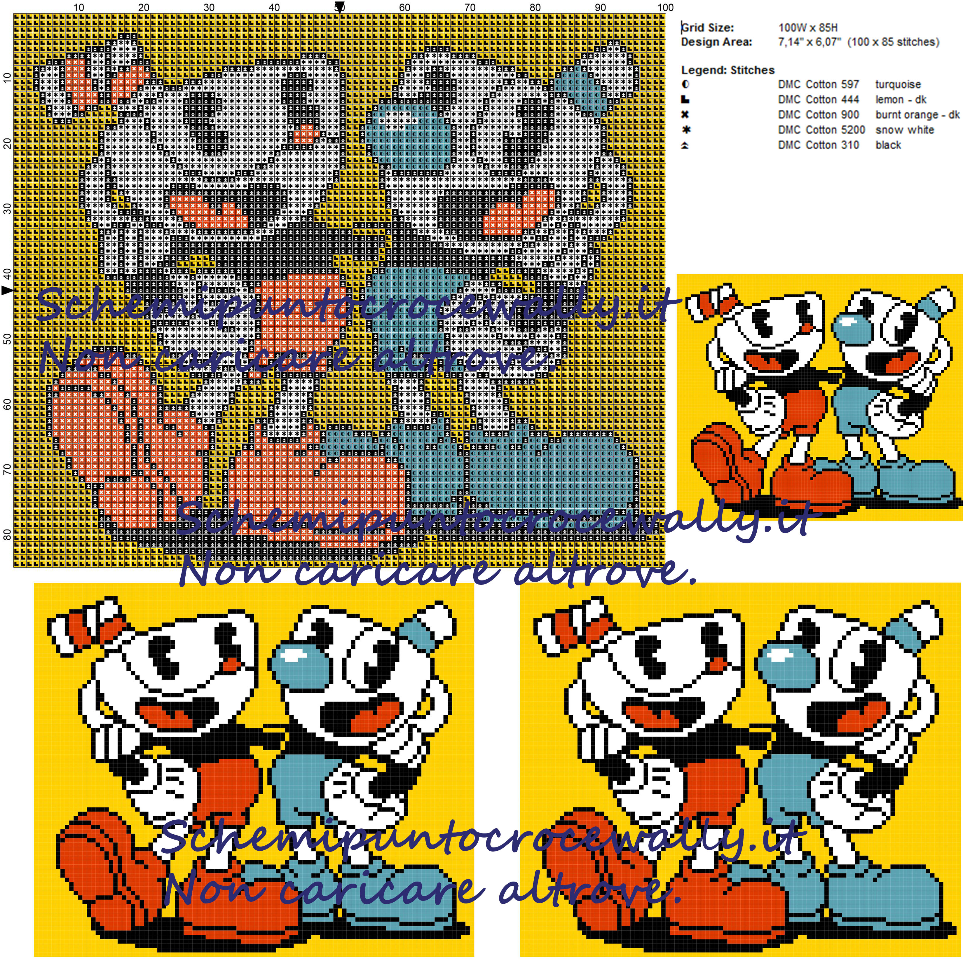 Cuphead schema punto croce 100x85 5 colori