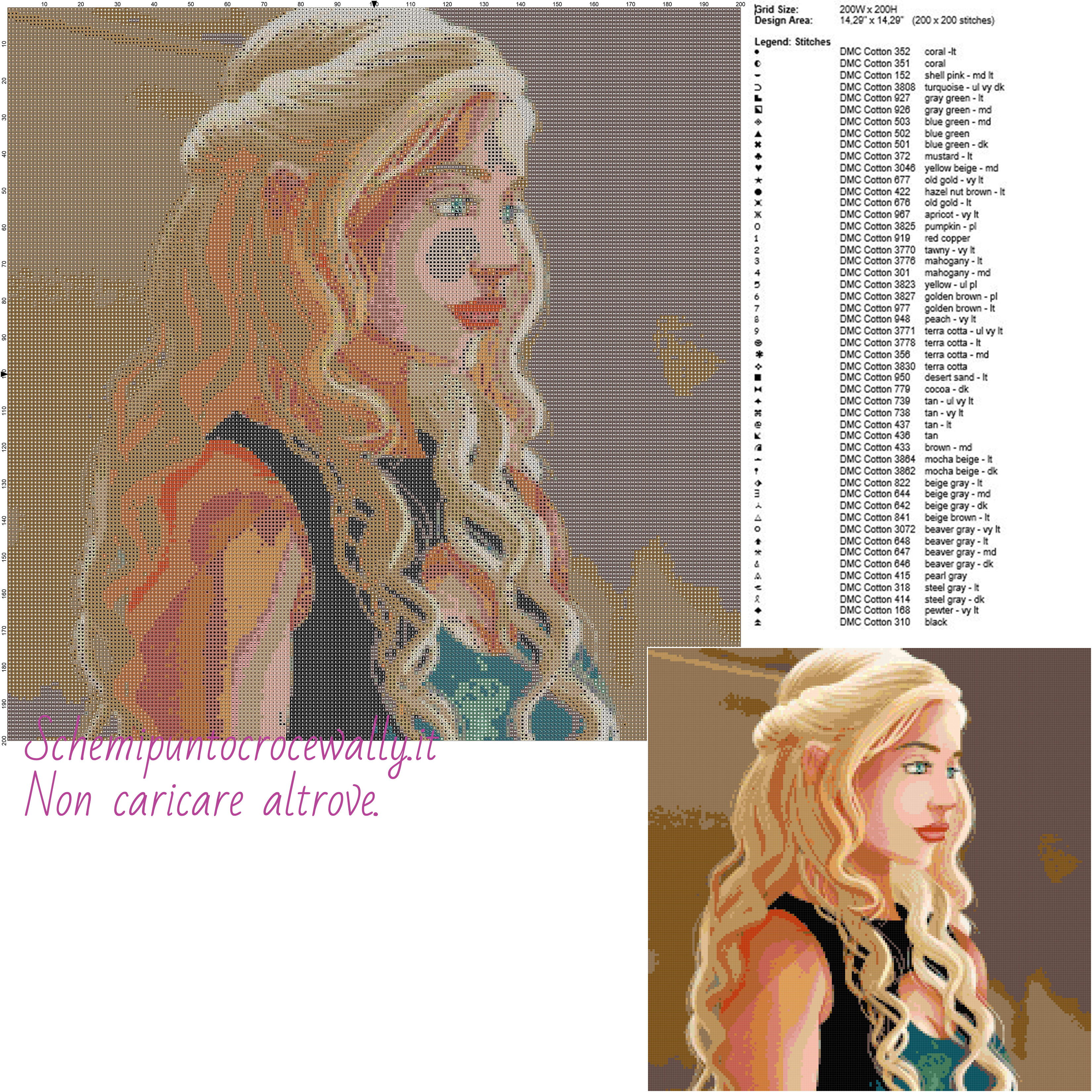 Daenerys (Game of Thrones) schema punto croce 200x200 50 colori