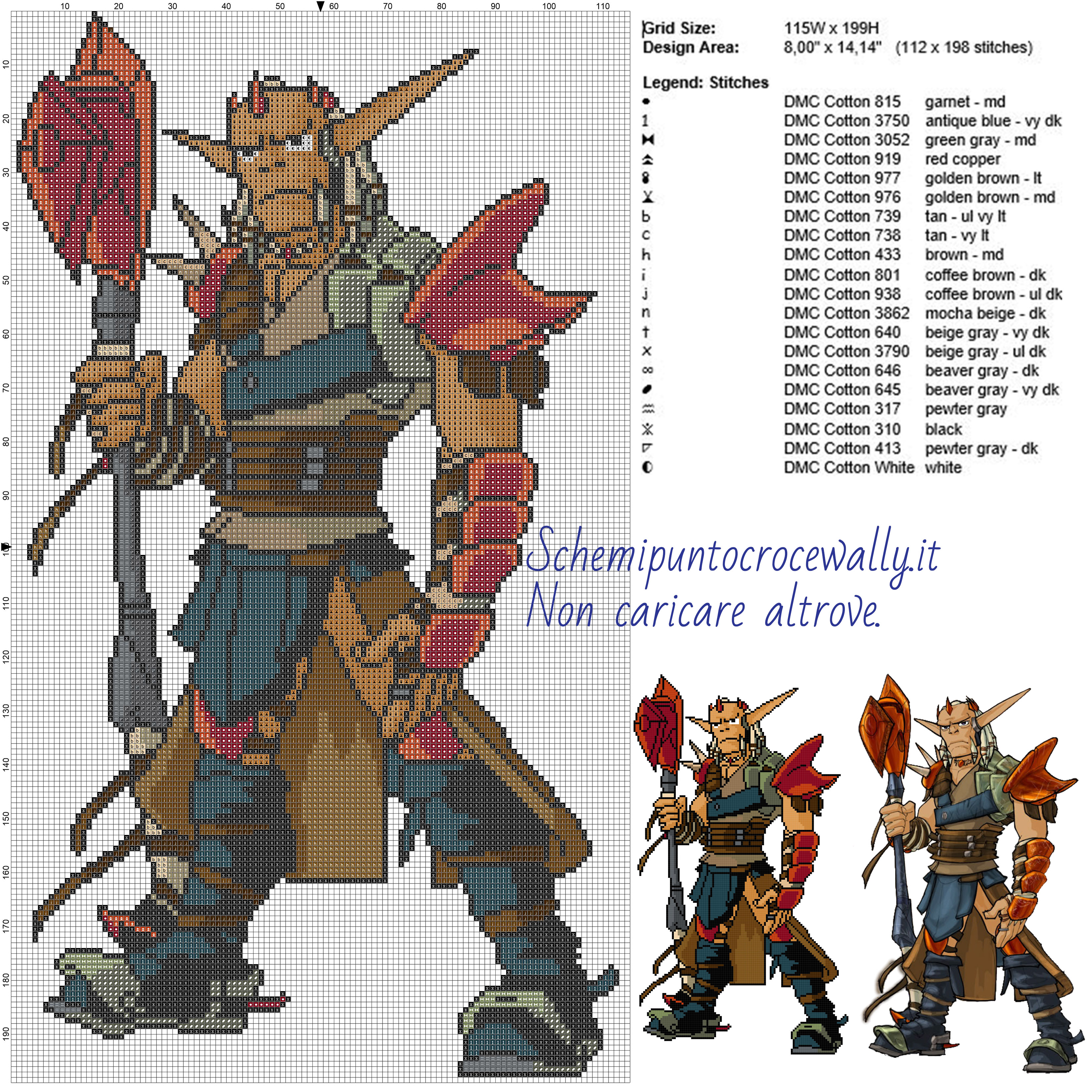 Damas (Jak and Daxter) schema gratis punto croce 115x199 20 colori