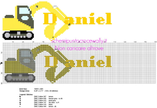 Daniel nomi bambini maschili punto croce con escavatore ruspa gru