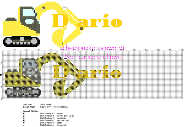 Dario nome maschile bambino da ricamare punto croce con escavatore