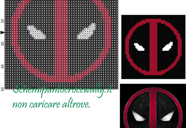 Deadpool simbolo schema gratis punto croce 50x50 3 colori