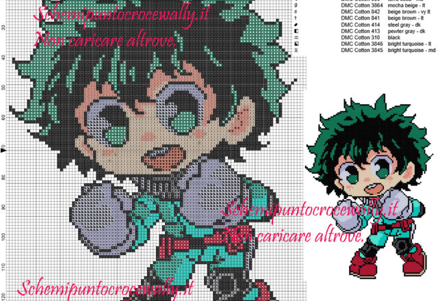 Deku My hero Academia schema punto croce 100x142 14 colori