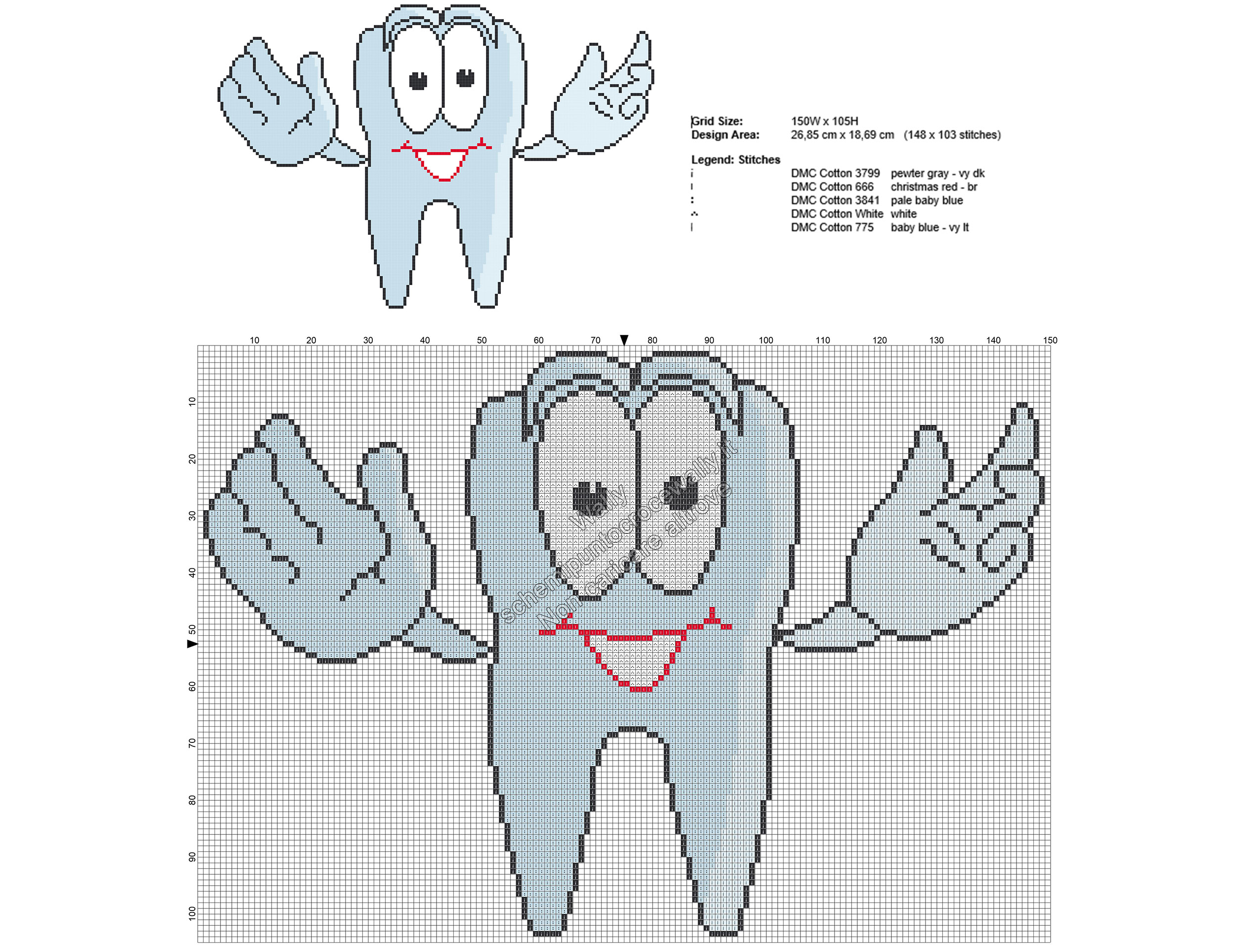Dente dentino sorridente schema ricamo punto croce gratis 148x103