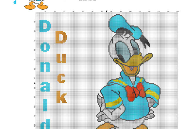 Disney Paperino schema punto croce grande 133 x 147 crocette 9 colori marca DMC