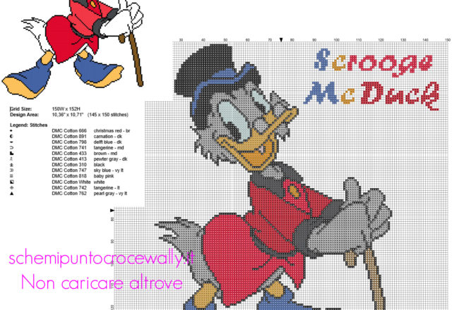 Disney Paperon de Paperoni schema punto croce grande in circa 150 crocette