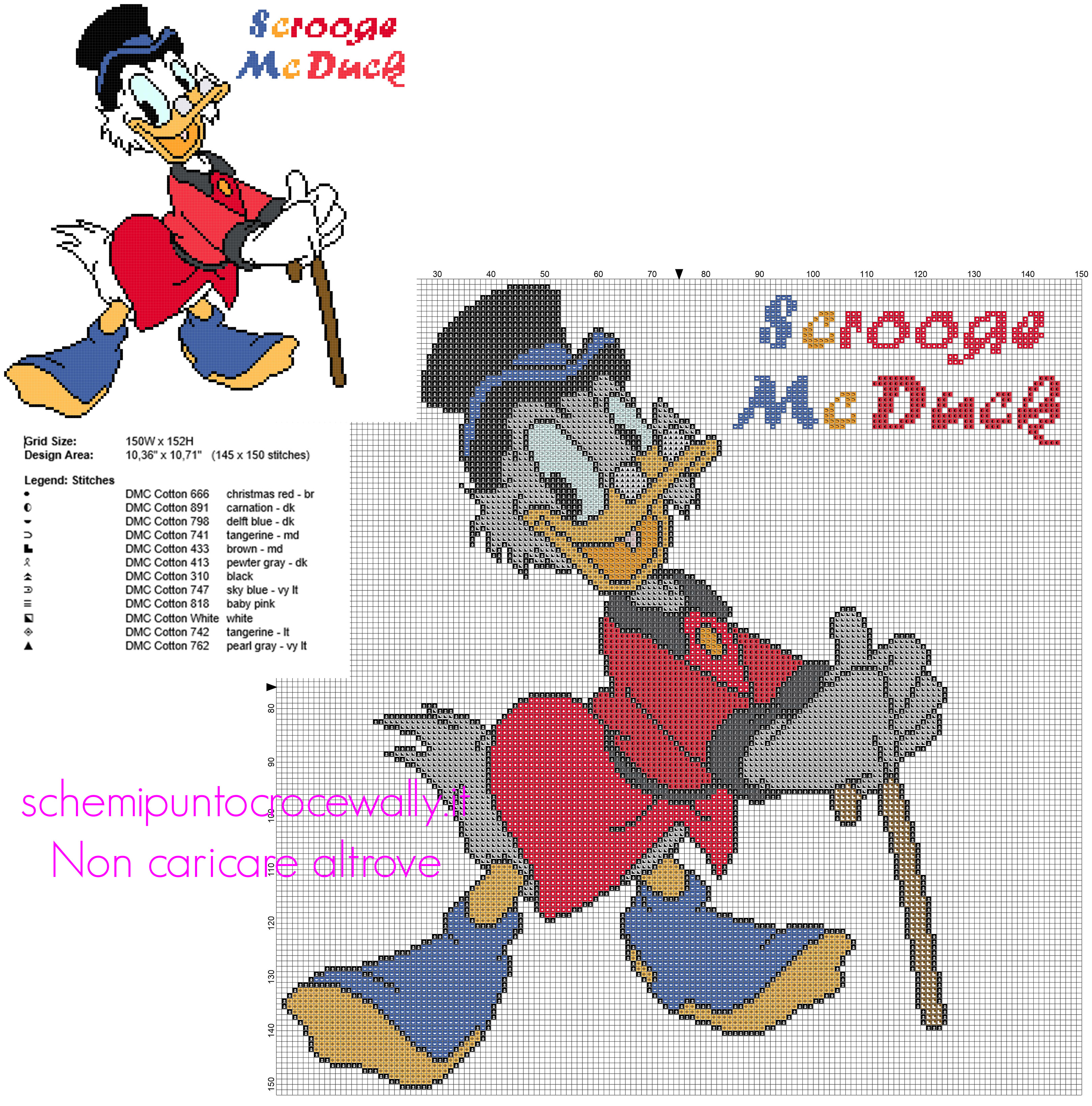 Disney Paperon de Paperoni schema punto croce grande in circa 150 crocette