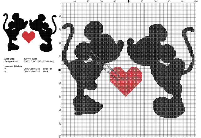 Disney Topolino e Minnie San Valentino schema punto croce