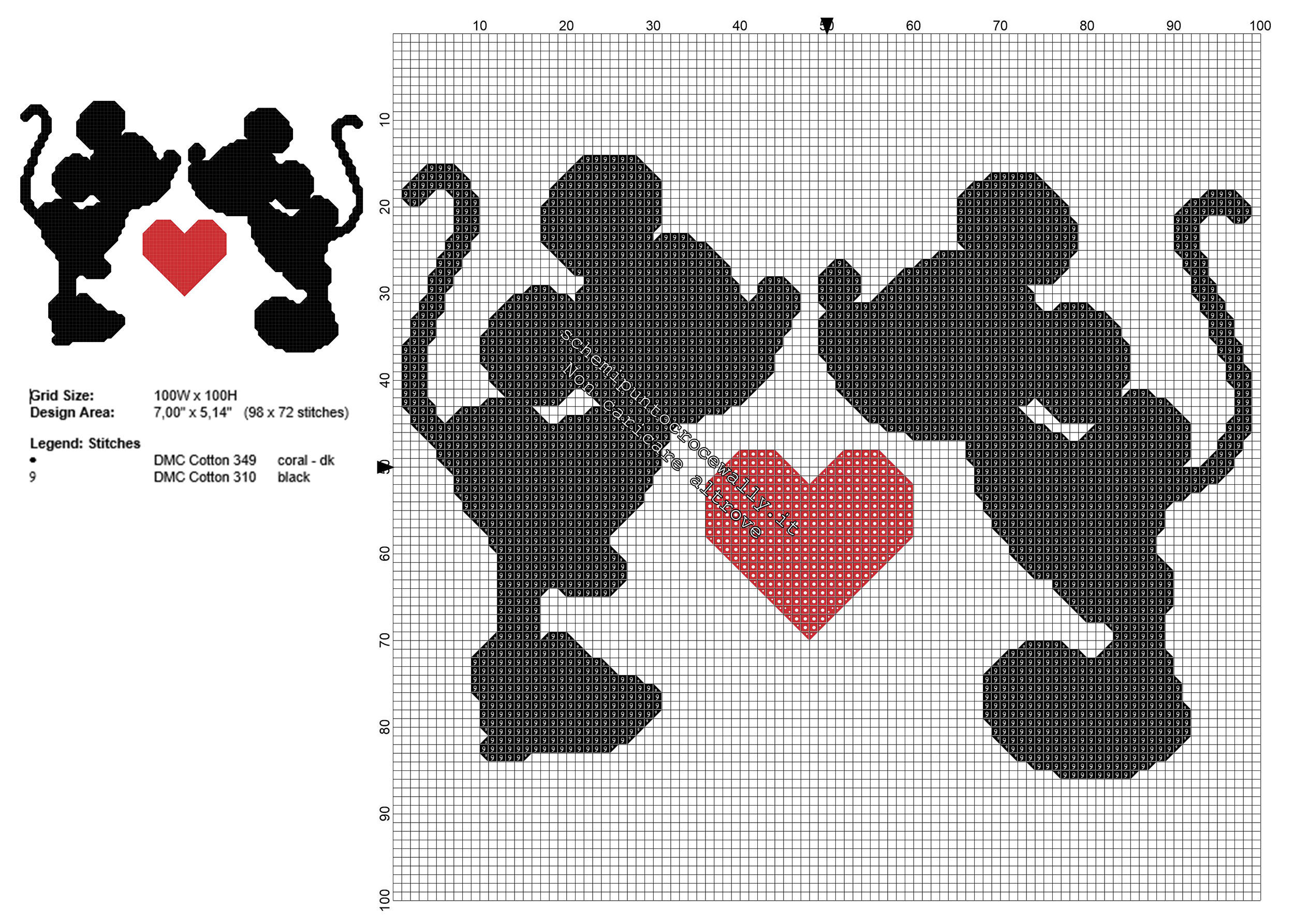 Disney Topolino e Minnie San Valentino schema punto croce