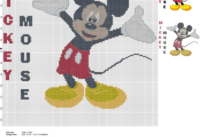 Disney Topolino grande schema punto croce circa 150 crocette idea cuscino bambino