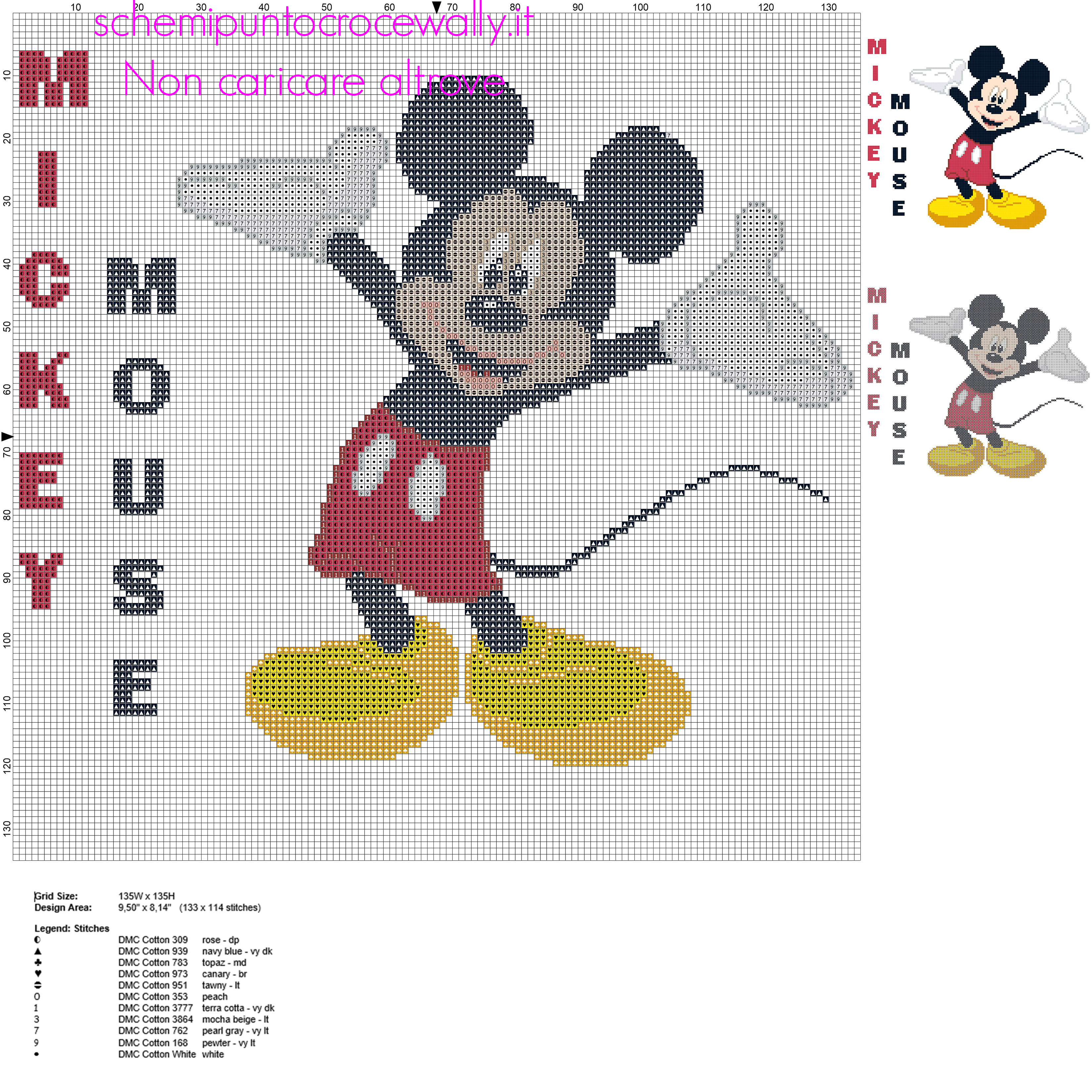 Disney Topolino grande schema punto croce circa 150 crocette idea cuscino bambino