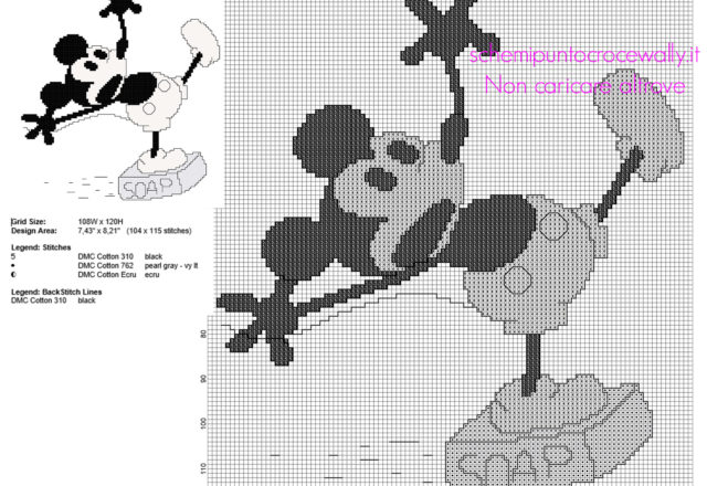 Disney vintage Topolino che scivola sulla saponetta schema punto croce
