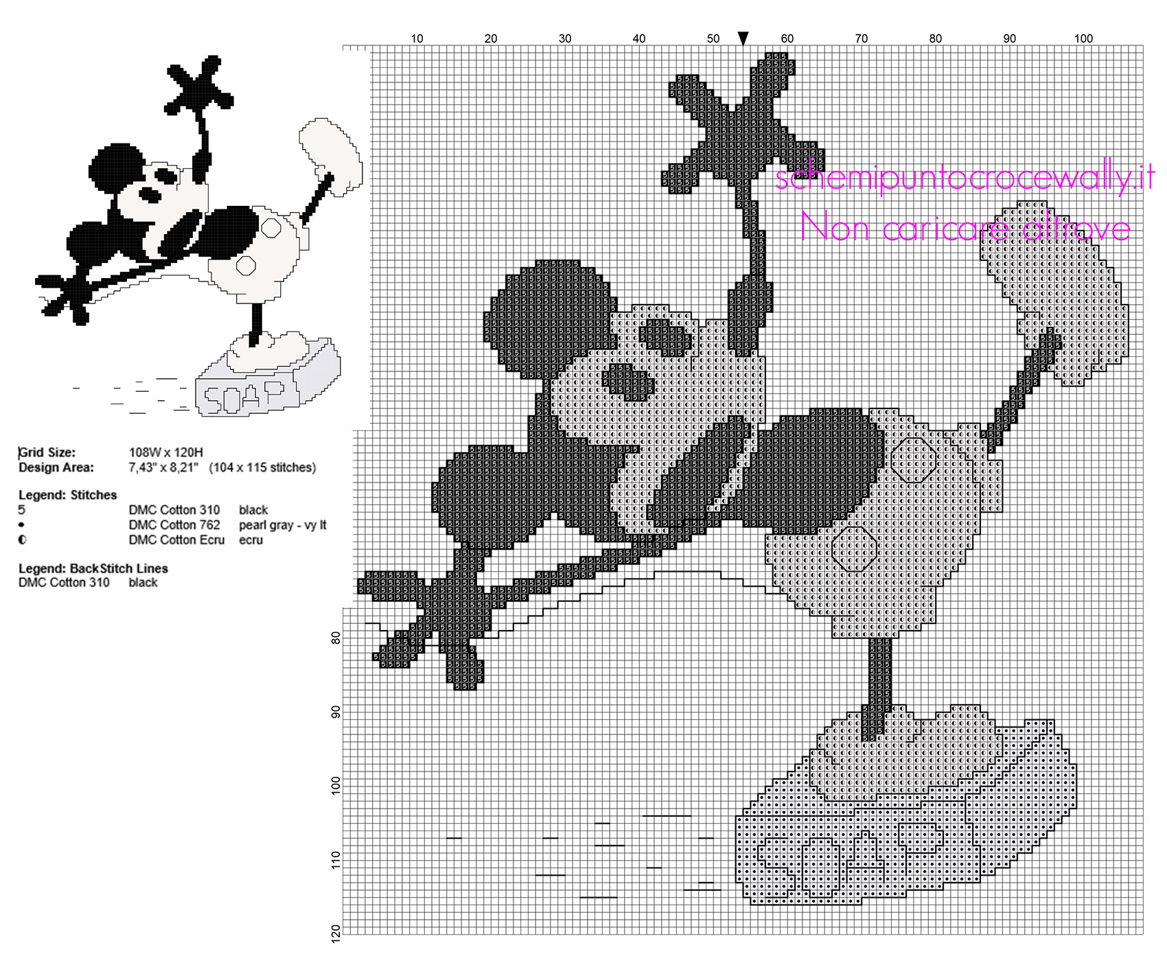 Disney vintage Topolino che scivola sulla saponetta schema punto croce