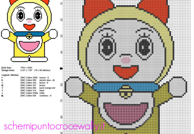 Dorami sorella di Doraemon schema punto croce cartoni animati anime