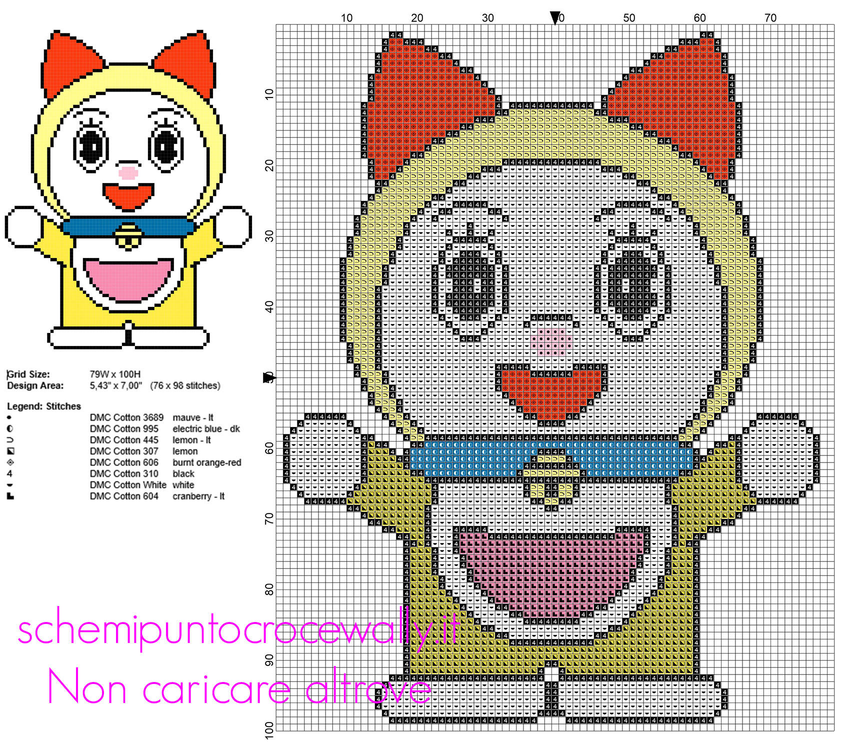 Dorami sorella di Doraemon schema punto croce cartoni animati anime