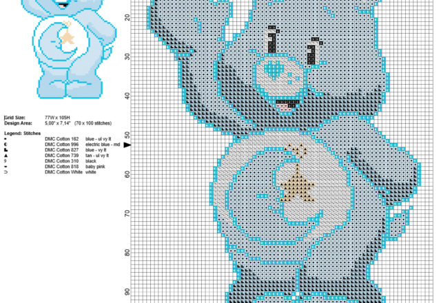 Dormigliorso personaggio de Gli Orsetti del Cuore schema punto croce gratis 70 x 100 7 colori