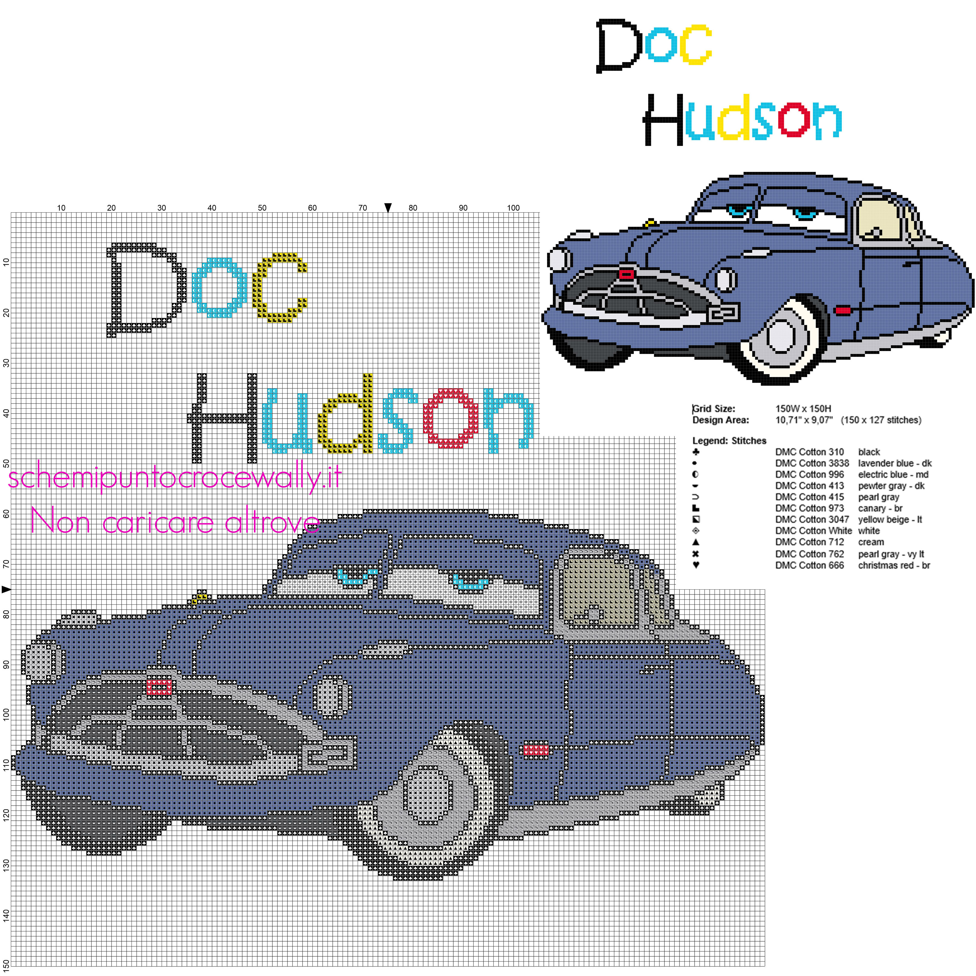 Dottor Hudson personaggio Disney Cars schema punto croce da ricamare grandi dimensioni