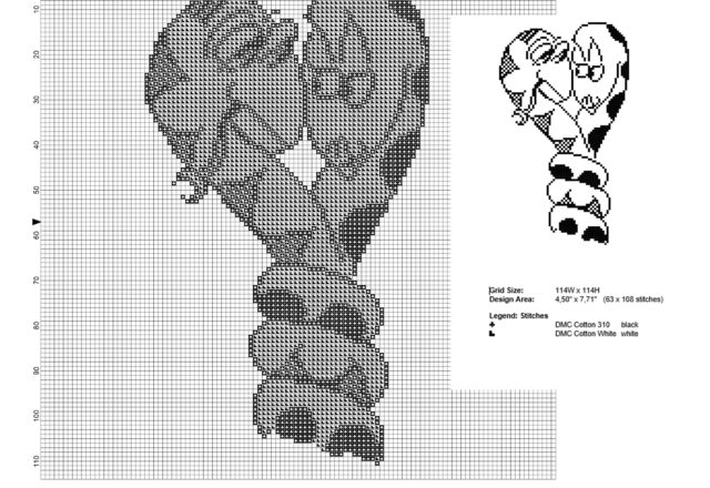 Due serpenti innamorati schema punto croce gratis in bianco e nero