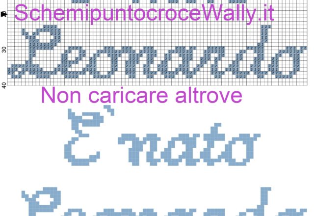 E’ nato Leonardo scritta schema punto croce gratis