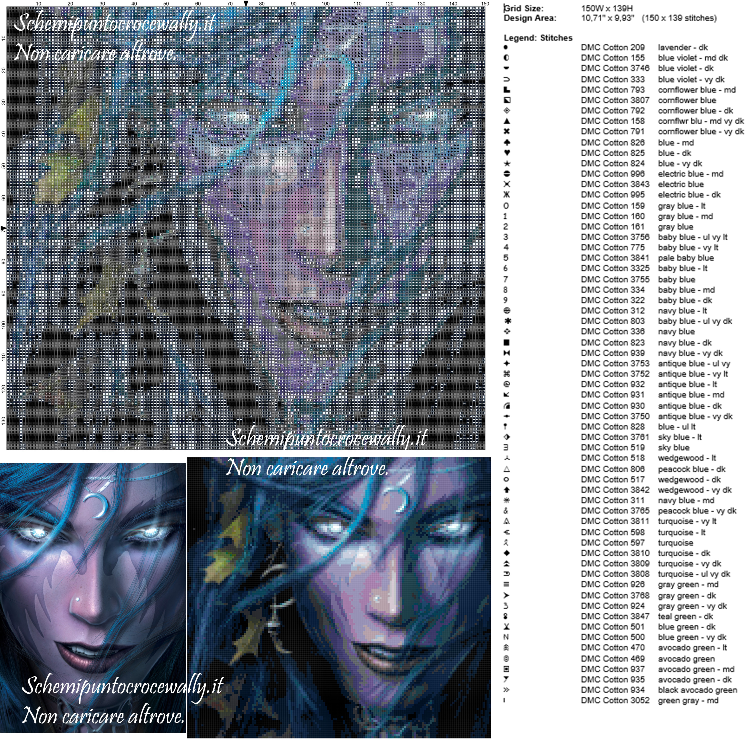 Elfo della notte World Of Warcraft schema punto croce 150x139 100 colori