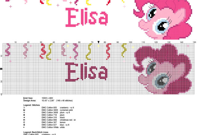 Elisa nome bambina punto croce schema gratis con Pinkie Pie My Little Pony