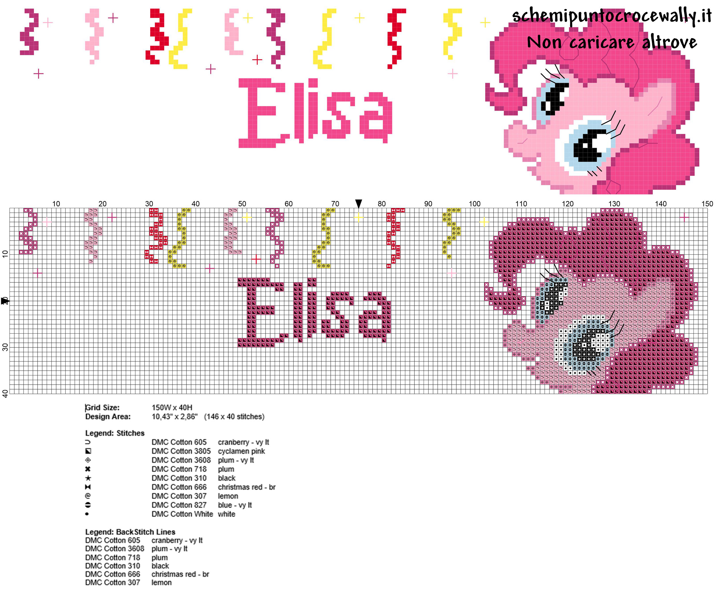 Elisa nome bambina punto croce schema gratis con Pinkie Pie My Little Pony