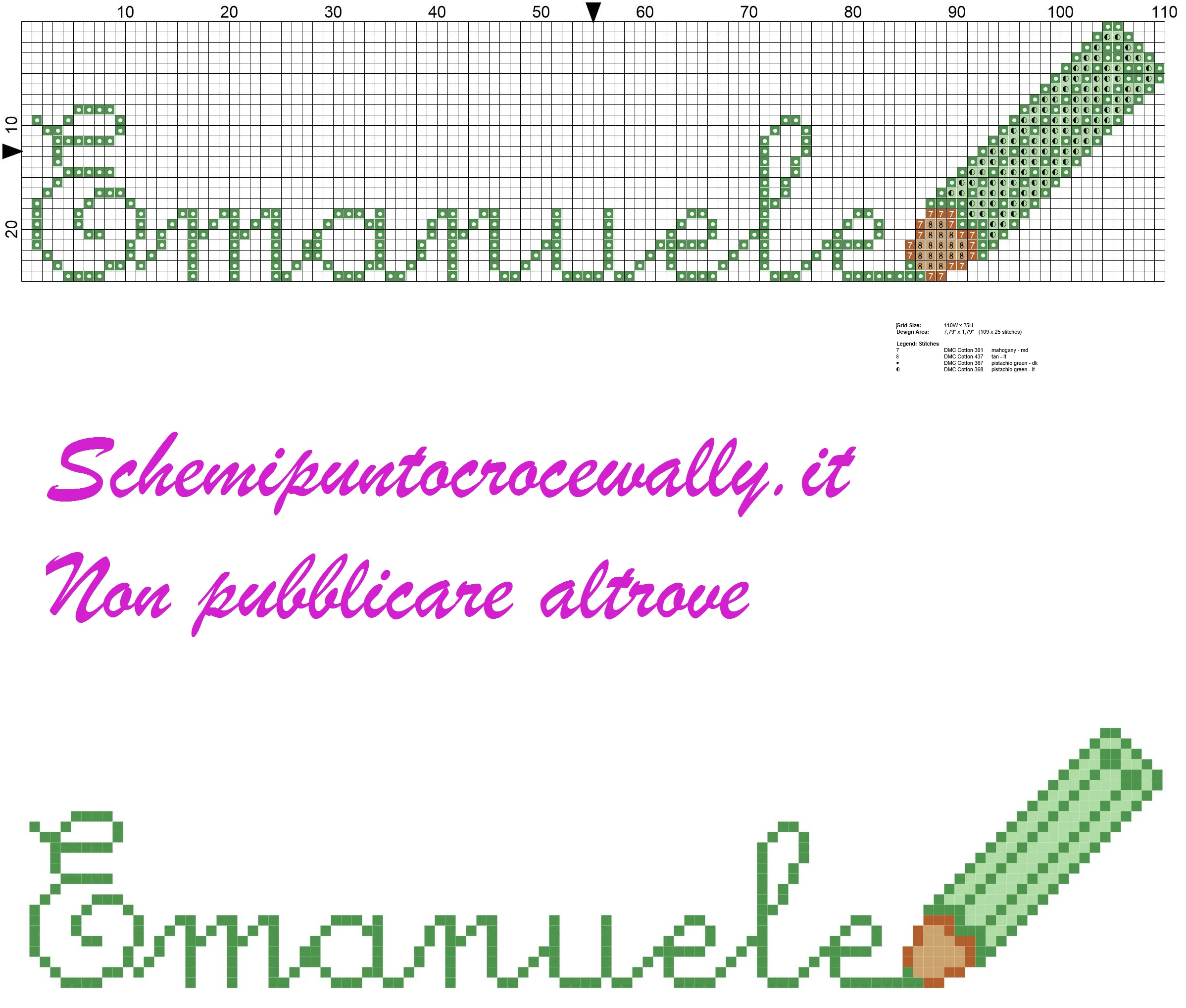 Emanuele nome con matita colorata schema punto croce