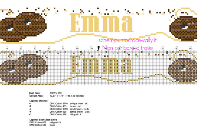 Emma nome bambina punto croce schema gratis con biscotti al cioccolato