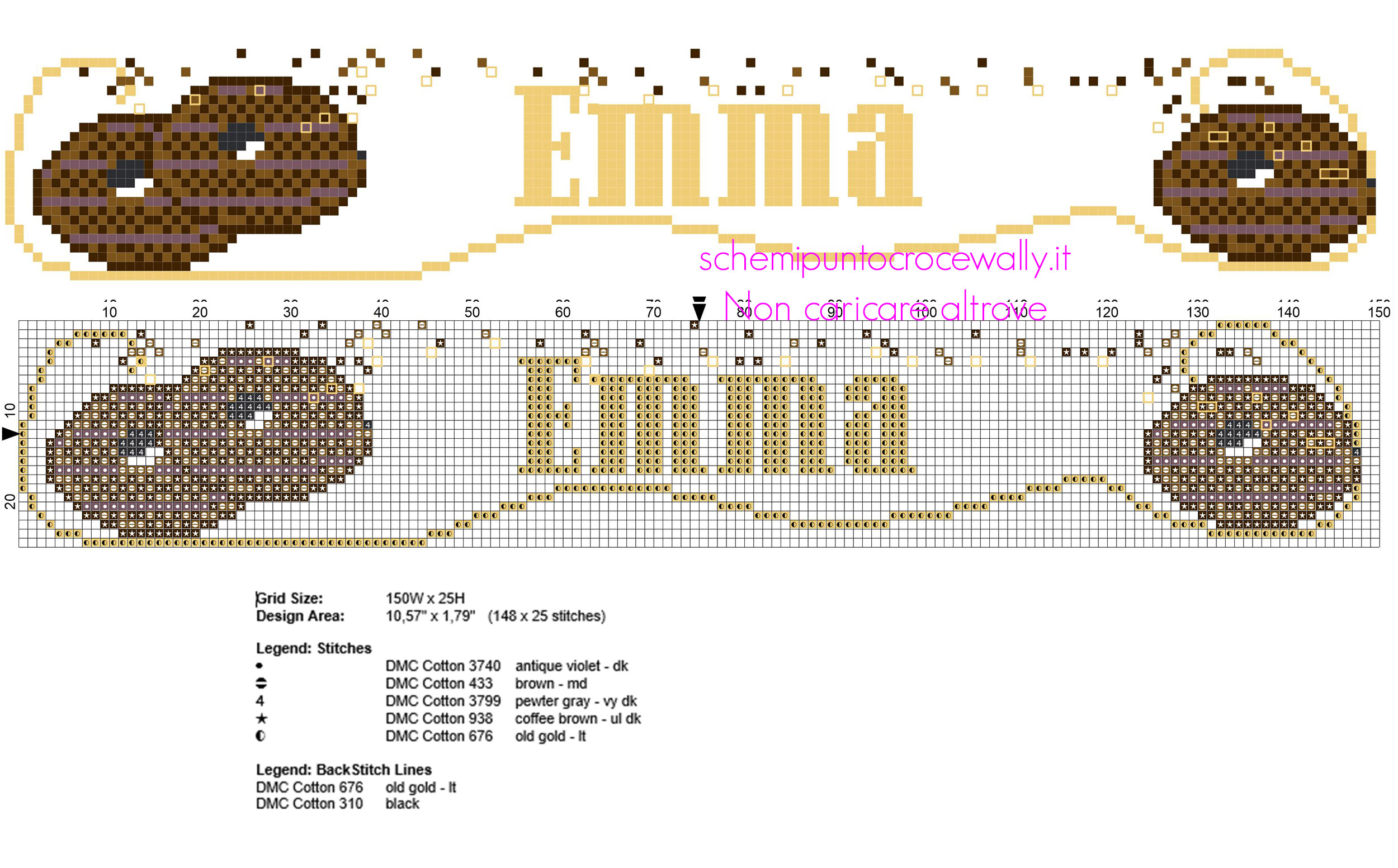 Emma nome bambina punto croce schema gratis con biscotti al cioccolato