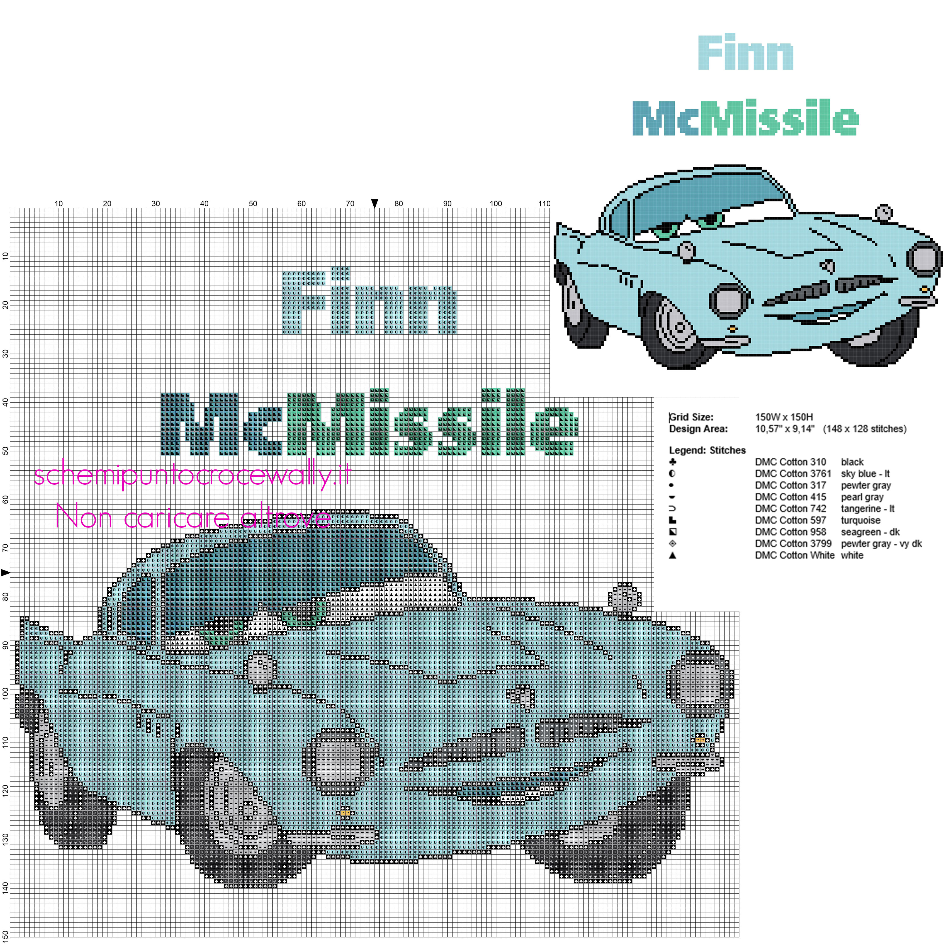Finn McMissile personaggio Disney Cars 2 schema punto croce grandi dimensioni