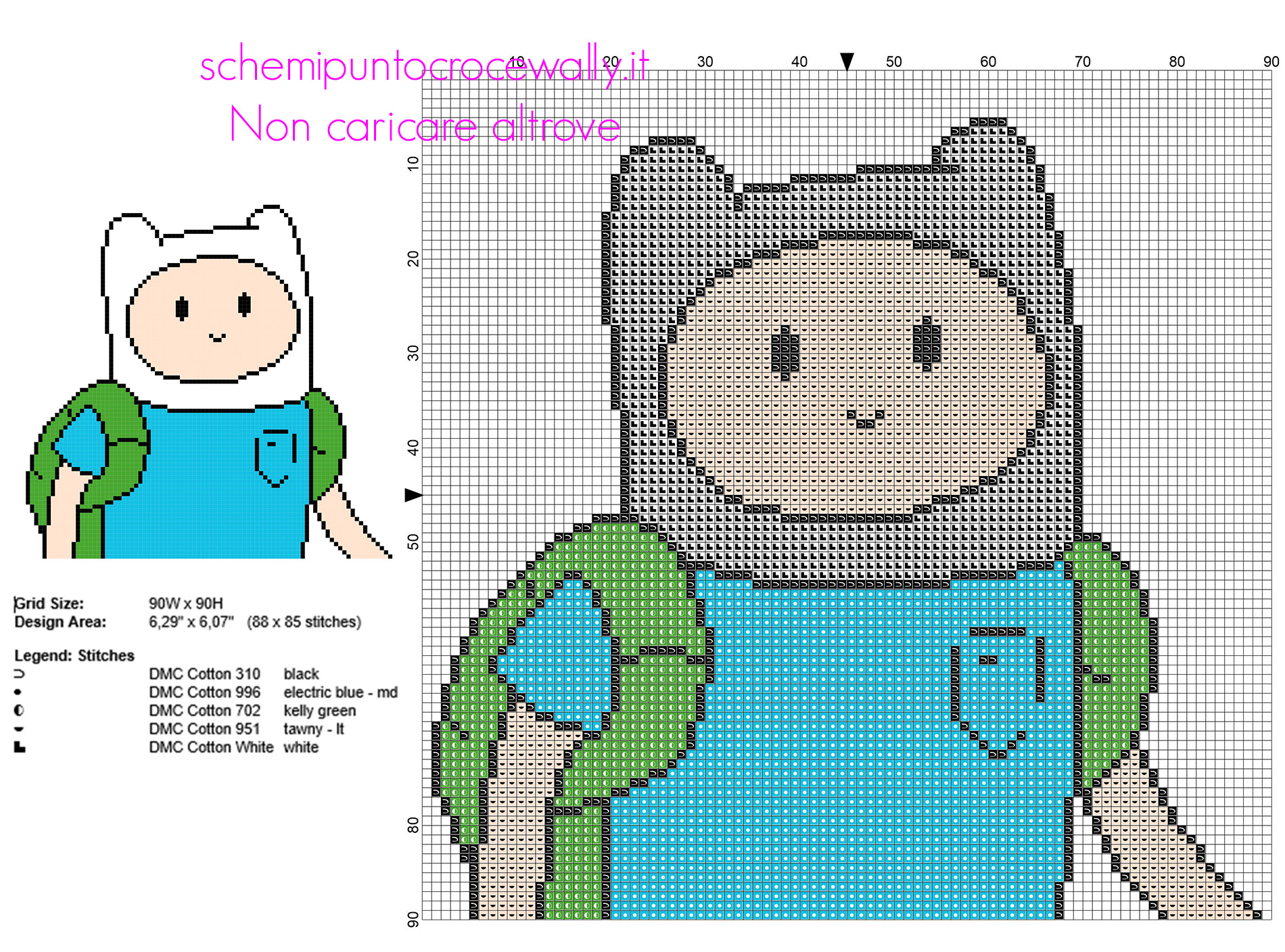 Finn personaggio del cartone animato Adventure Time schema punto croce gratis