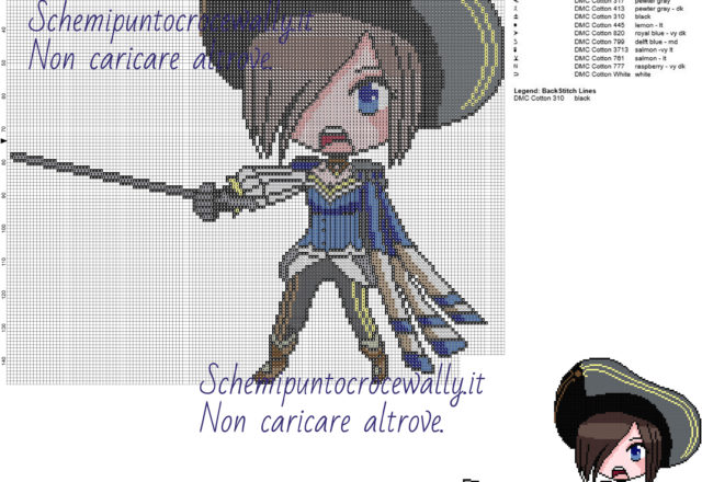 Fiora (League of Legends) schema punto croce 150x147 18 colori