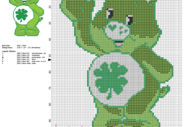 Fortunorso personaggio degli Orsetti del Cuore schema punto croce da ricamare 70 x 99 crocette 6 colori DMC