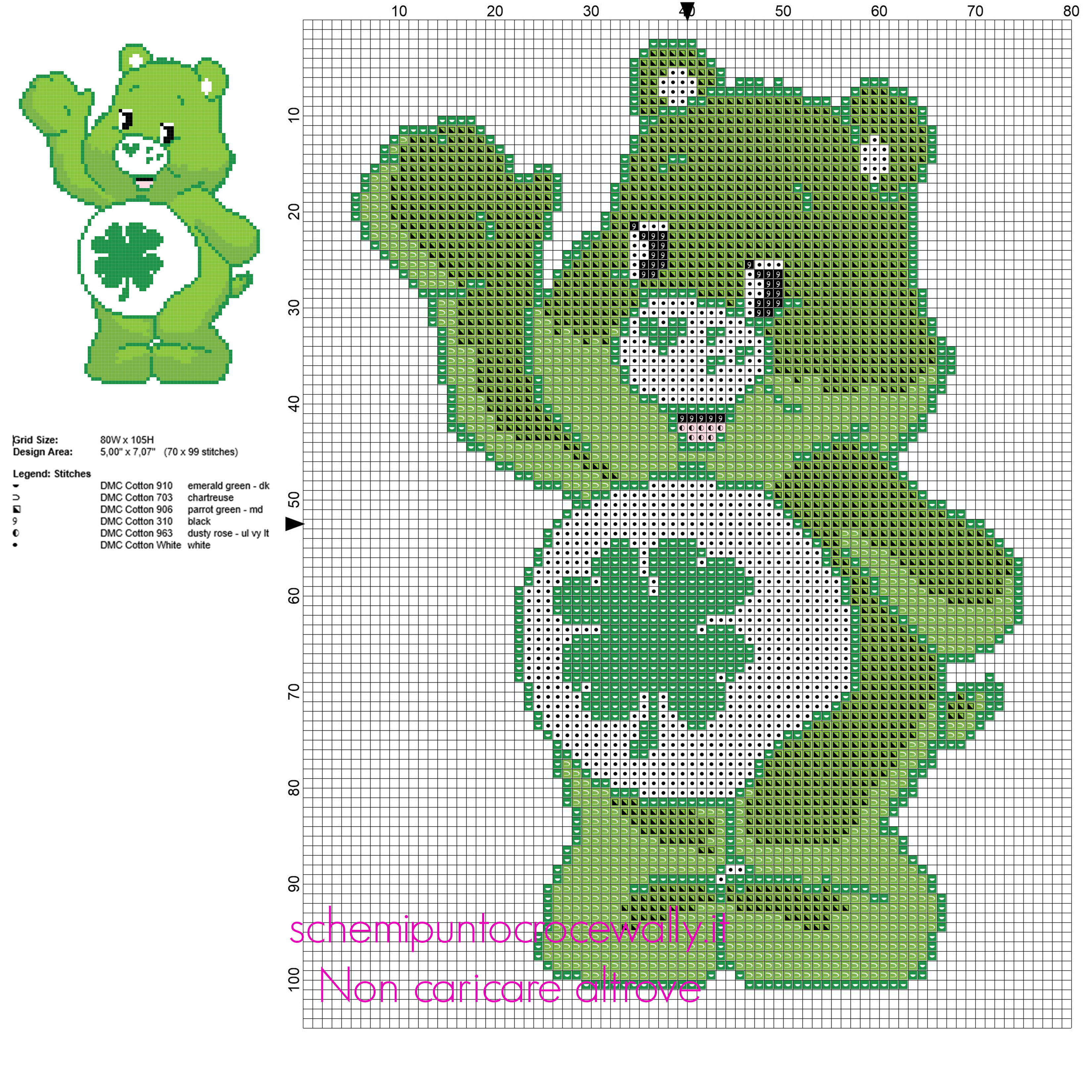 Fortunorso personaggio degli Orsetti del Cuore schema punto croce da ricamare 70 x 99 crocette 6 colori DMC