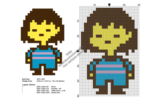 Frisk l’ Umano del videogioco Undertale schema punto croce gratis 38x58