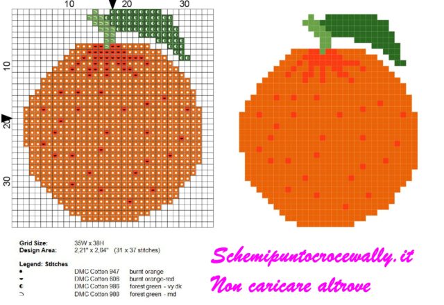 Frutta Arancia schema punto croce gratis