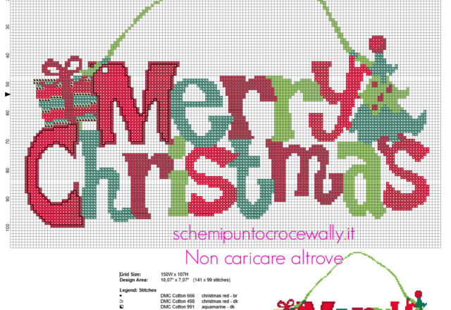Fuoriporta natalizio con testo Buon Natale colorato schema punto croce gratis