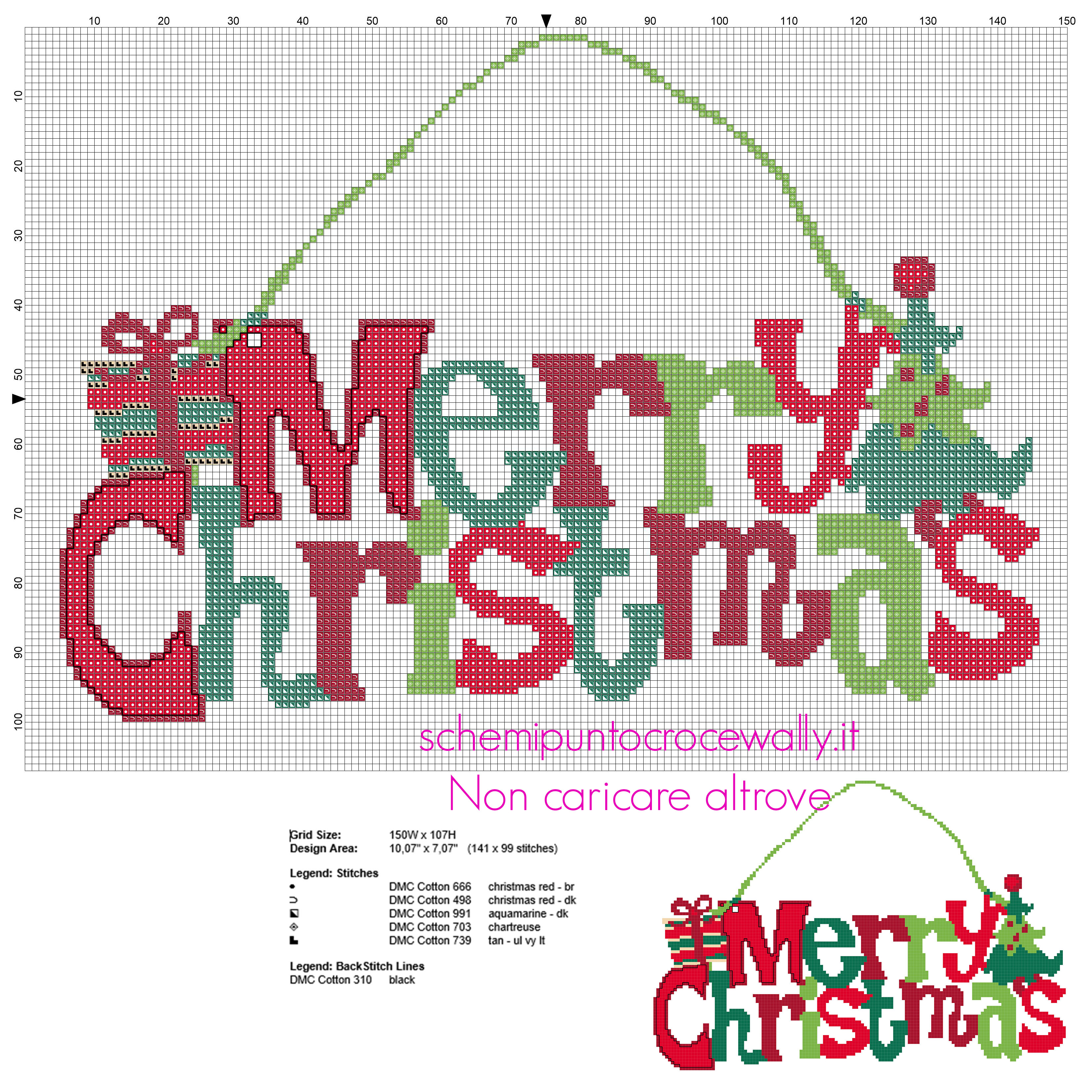 Fuoriporta natalizio con testo Buon Natale colorato schema punto croce gratis