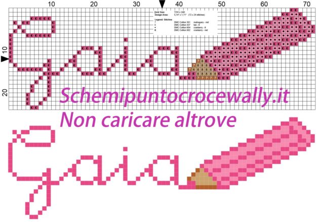 Gaia nome con matita colorata schema punto croce gratis