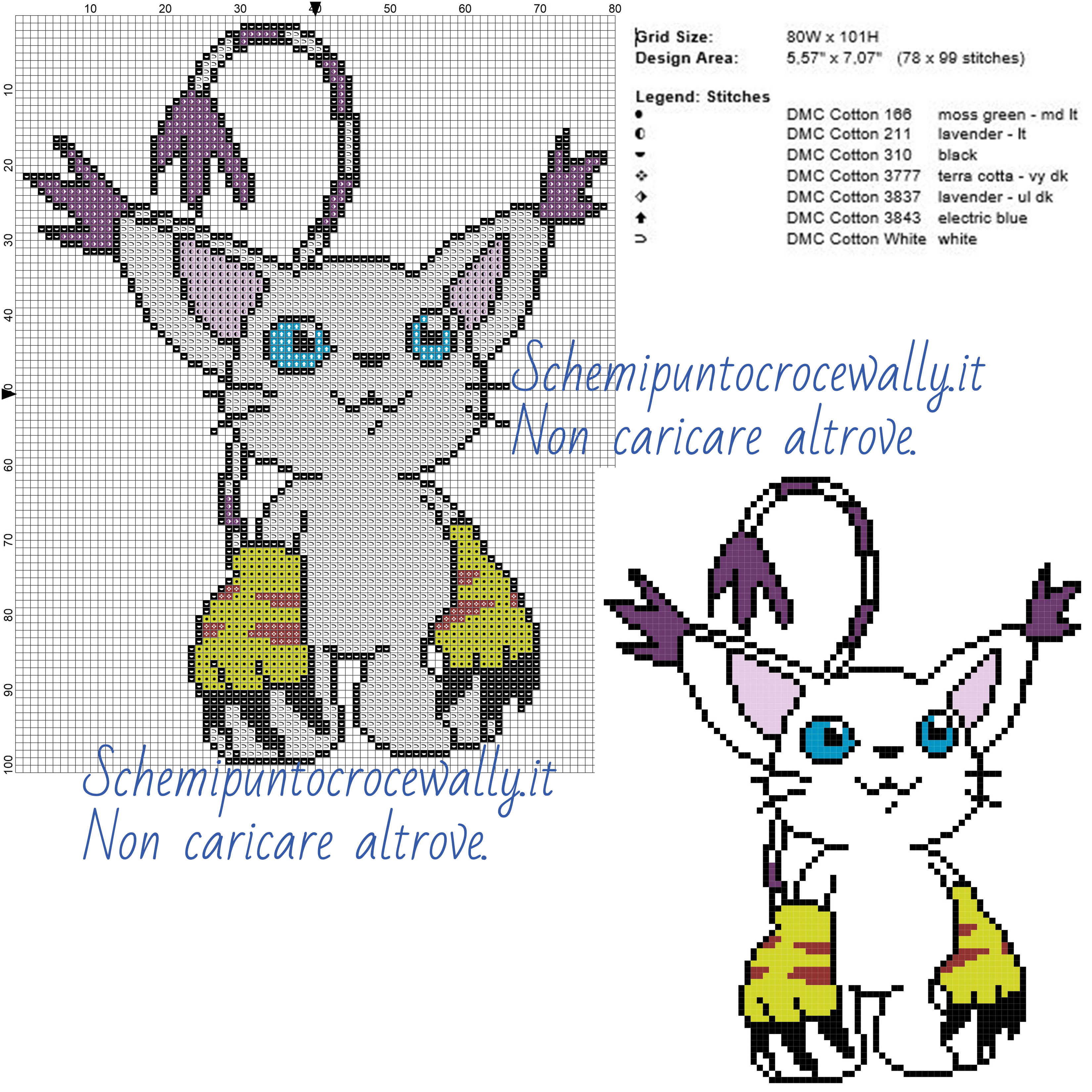 Gatomon Digimon schema gratis punto croce 80x101 7 colori