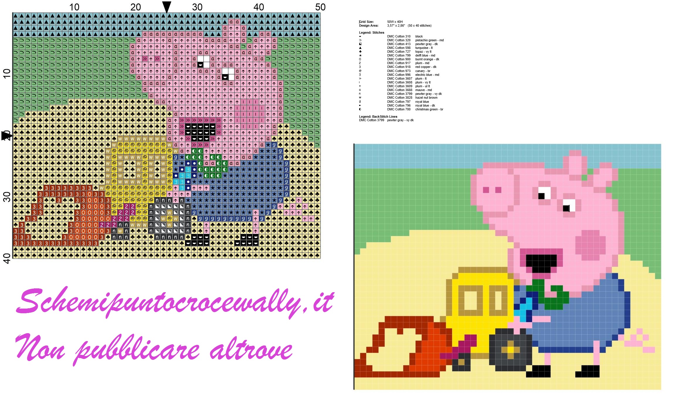 George fratello di Peppa Pig con ruspa schema punto croce