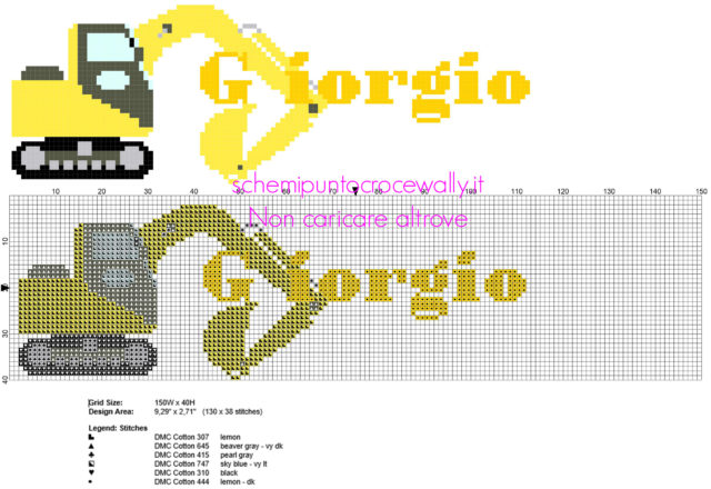 Giorgio nome bambini punto croce con l’ escavatore