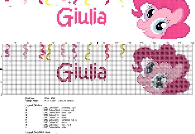 Giulia nome bambina punto croce gratis con Pinkie Pie My Little Pony