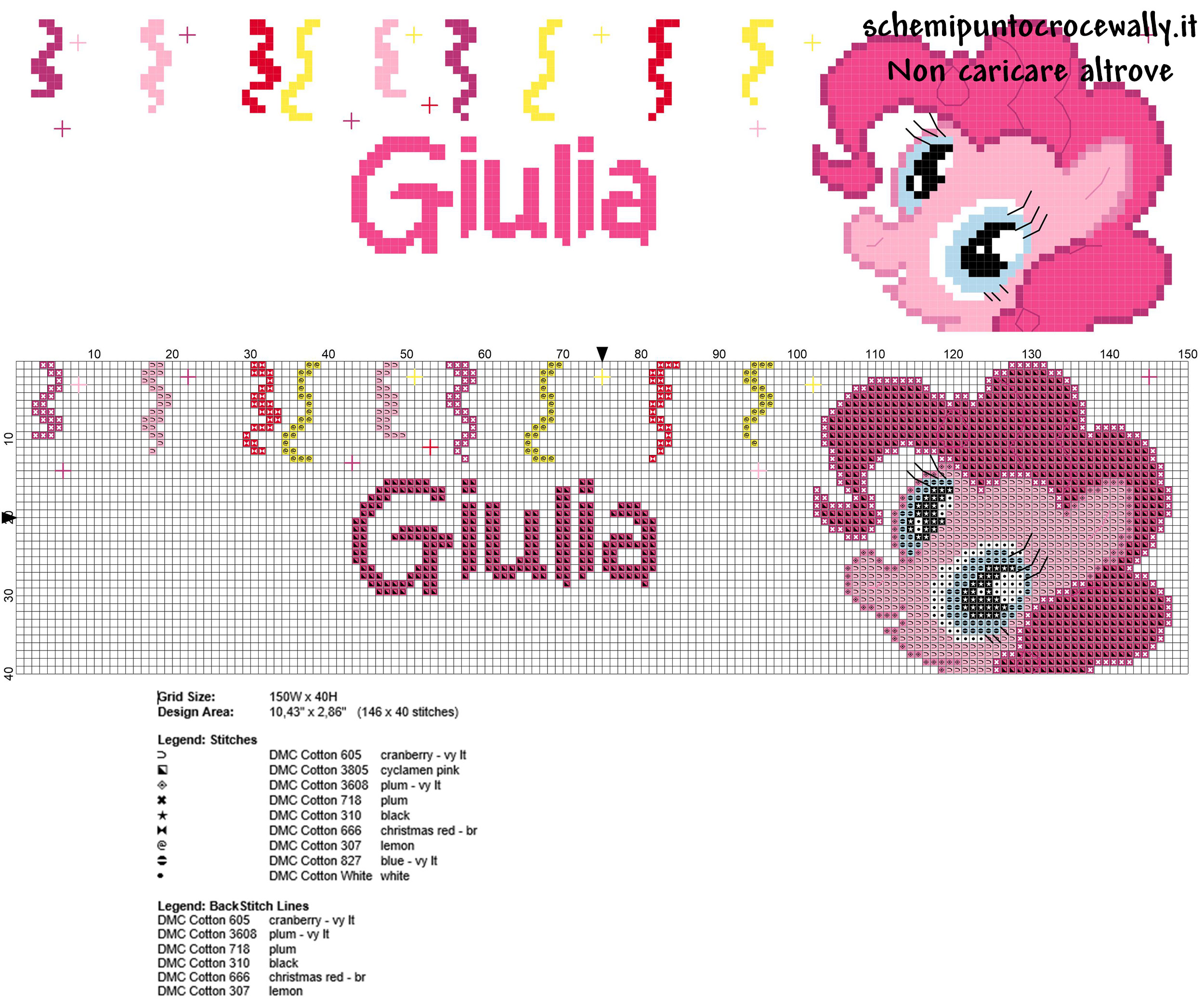 Giulia nome bambina punto croce gratis con Pinkie Pie My Little Pony