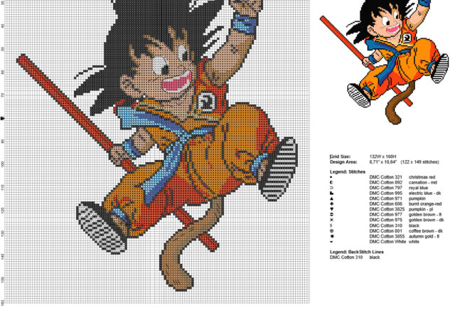 Goku bambino schema punto croce gratis del cartone animato Dragon Ball