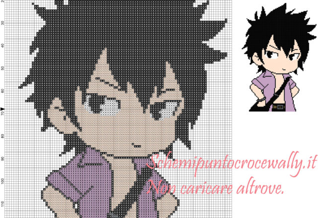 Gray (Fairy Tail) schema punto croce 100x136 6 colori