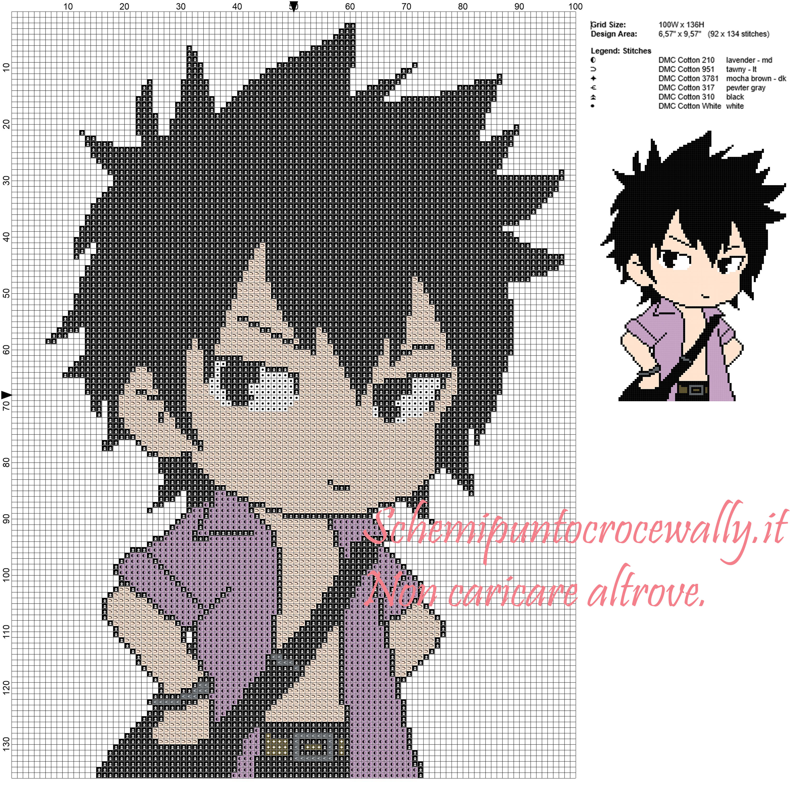 Gray (Fairy Tail) schema punto croce 100x136 6 colori