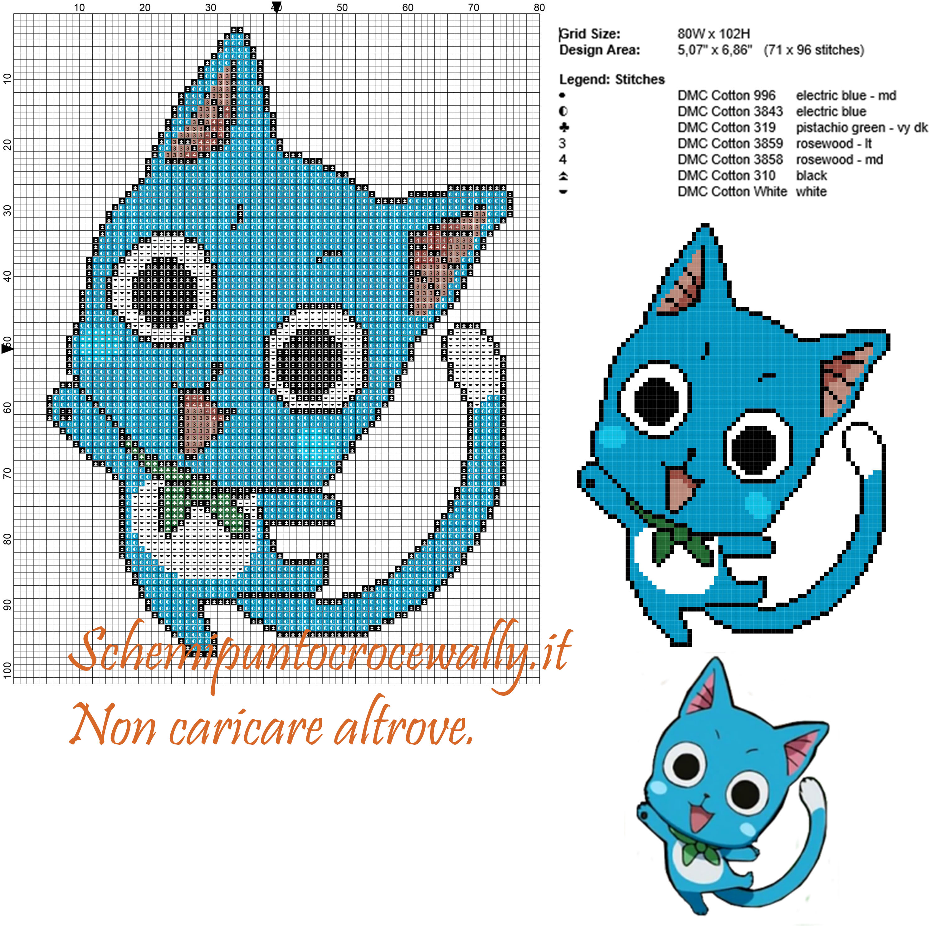 Happy (Fairy Tail) schema punto croce 80x102 7 colori