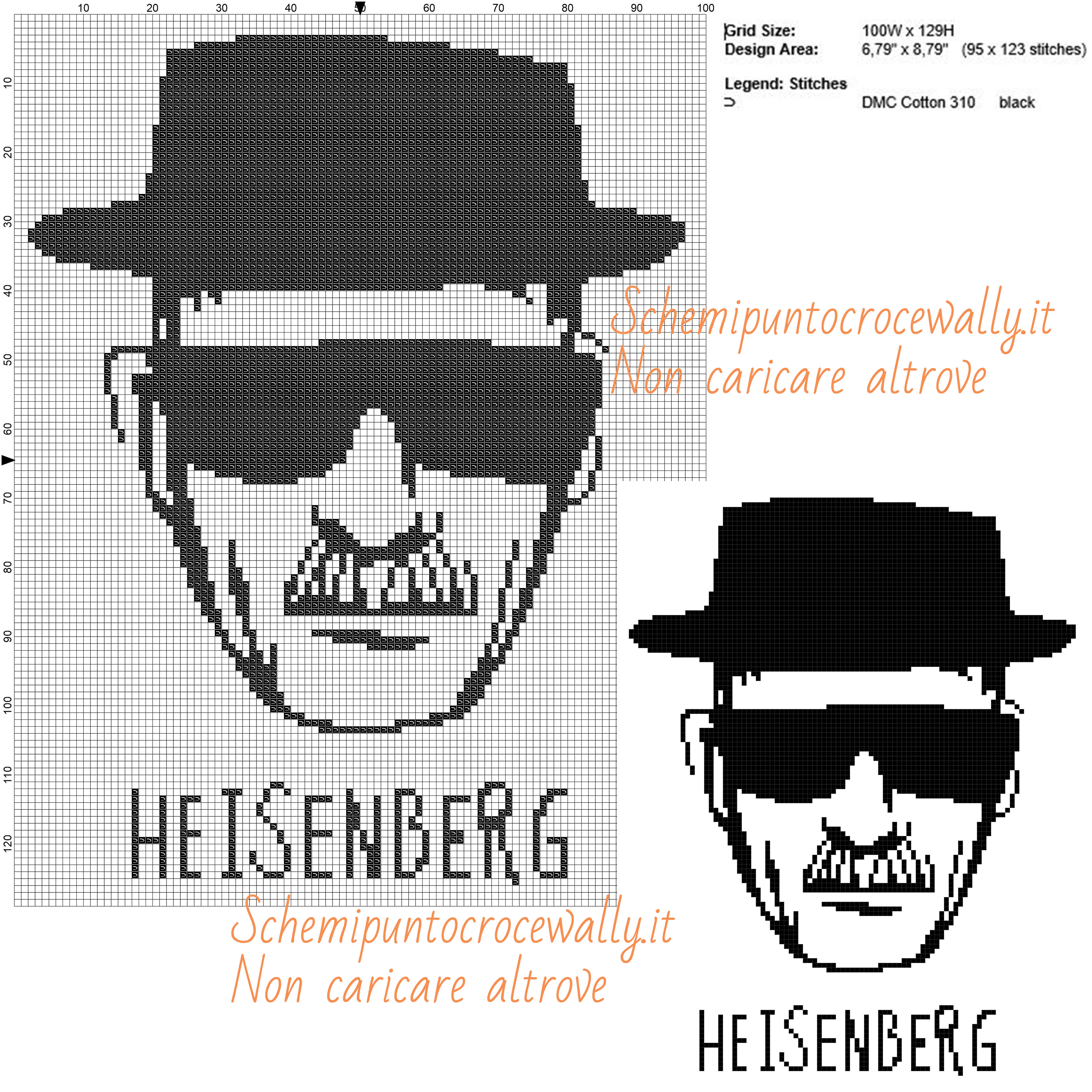 Heisenberg schema punto croce gratis di Breaking Bad 100x129 1 colore
