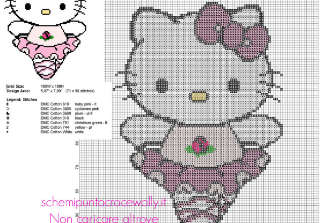 Hello Kitty ballerina schema punto croce gratis 71 x 98 crocette 7 colori DMC
